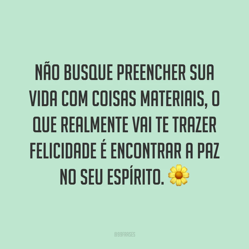 Não busque preencher sua vida com coisas materiais, o que realmente vai te trazer felicidade é encontrar a paz no seu espírito. ?