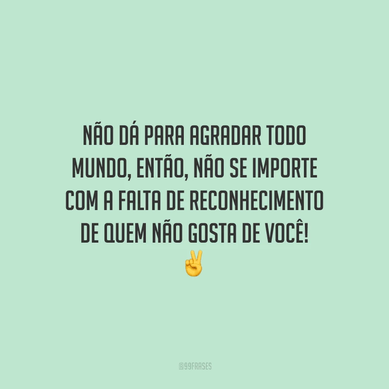 Não dá para agradar todo mundo, então, não se importe com a falta de reconhecimento de quem não gosta de você!