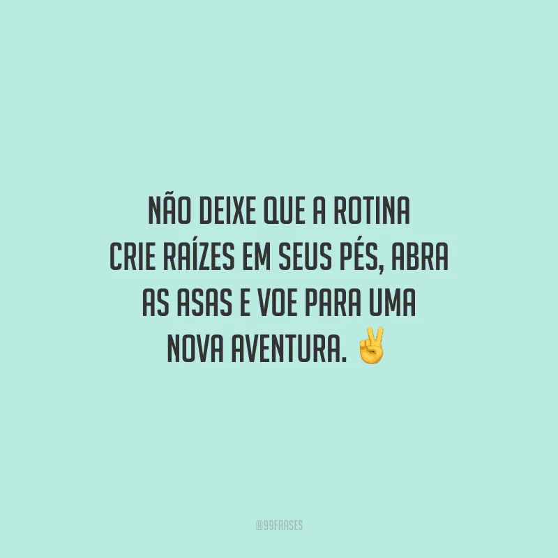 Não deixe que a rotina crie raízes em seus pés, abra as asas e voe para uma nova aventura.