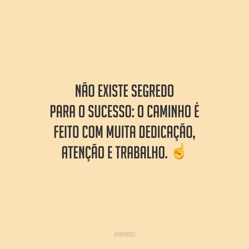Não existe segredo para o sucesso: o caminho é feito com muita dedicação, atenção e trabalho. 