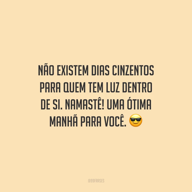 Não existem dias cinzentos para quem tem luz dentro de si. Namastê! Uma ótima manhã para você.