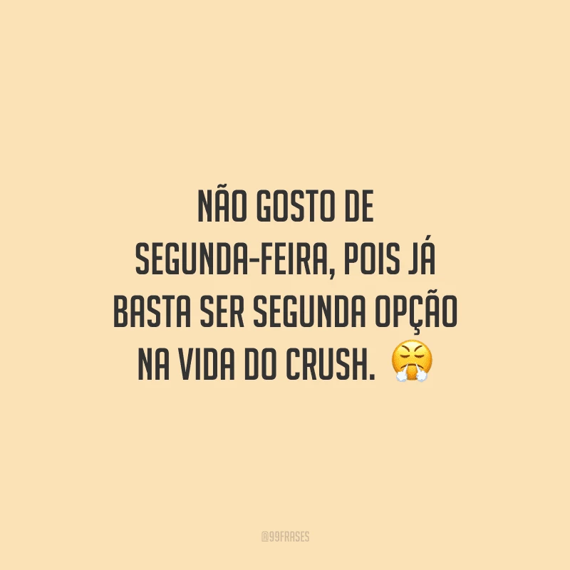 Não gosto de segunda-feira, pois já basta ser segunda opção na vida do crush.  