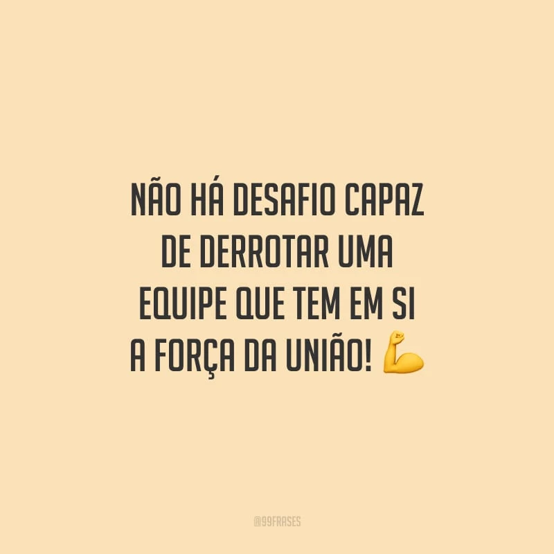 Não há desafio capaz de derrotar uma equipe que tem em si a força da união!