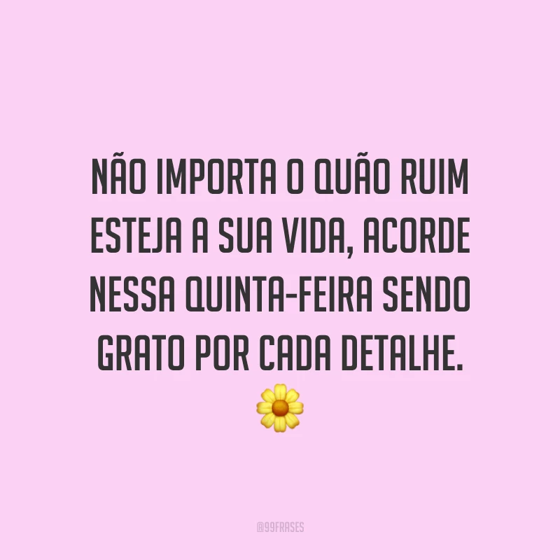 Não importa o quão ruim esteja a sua vida, acorde nessa quinta-feira sendo grato por cada detalhe. 🌼