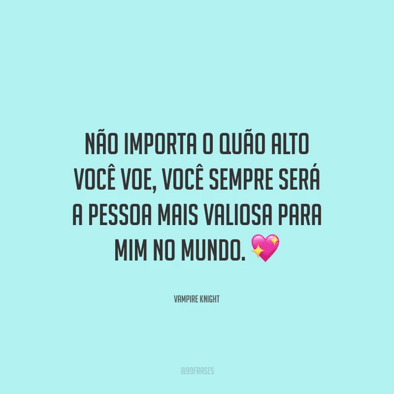 Não importa o quão alto você voe, você sempre será a pessoa mais valiosa para mim no mundo.