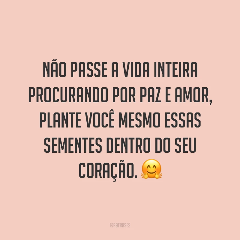 Não passe a vida inteira procurando por paz e amor, plante você mesmo essas sementes dentro do seu coração. ?