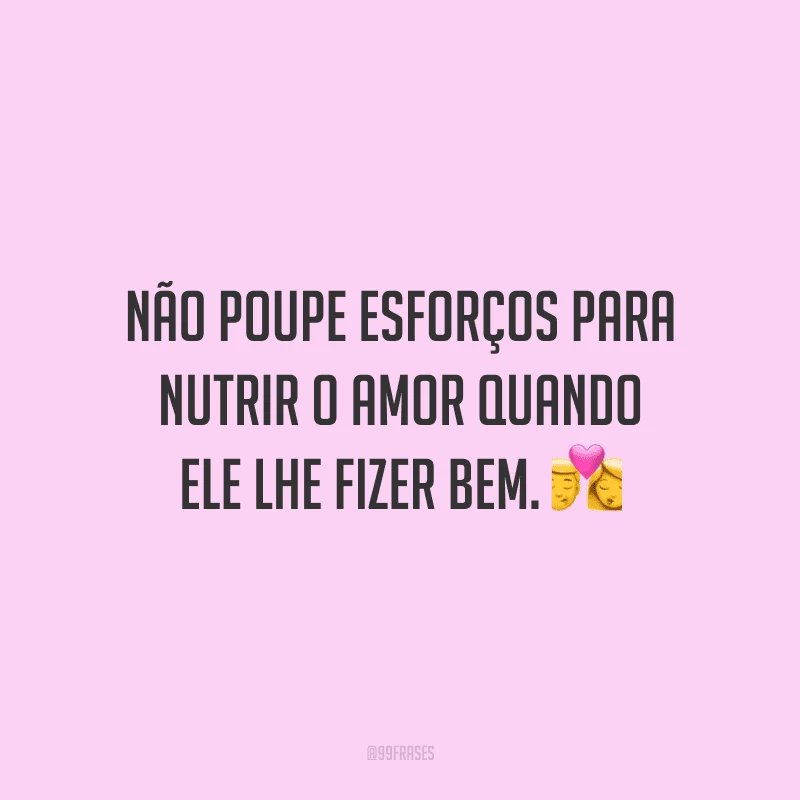 Não poupe esforços para nutrir o amor quando ele lhe fizer bem.
