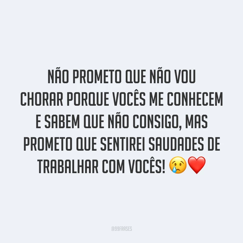 Não prometo que não vou chorar porque vocês me conhecem e sabem que não consigo, mas prometo que sentirei saudades de trabalhar com vocês! 😢❤️