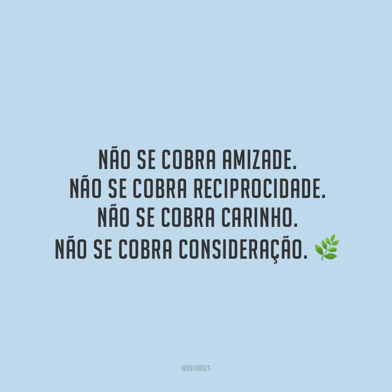 Não se cobra amizade. Não se cobra reciprocidade. Não se cobra carinho. Não se cobra consideração.