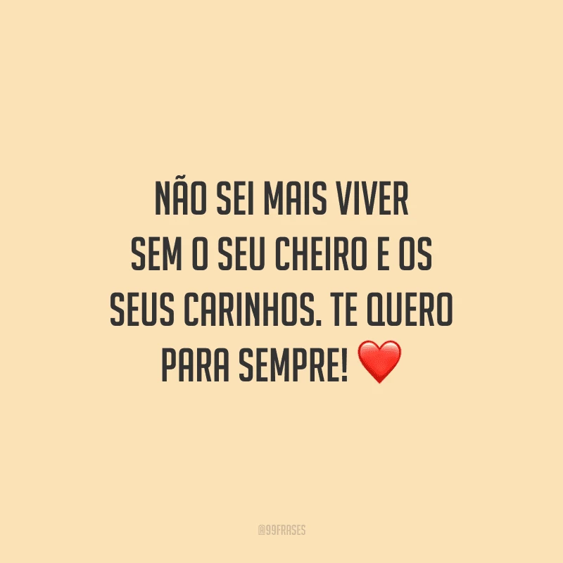 Não sei mais viver sem o seu cheiro e os seus carinhos. Te quero para sempre! 