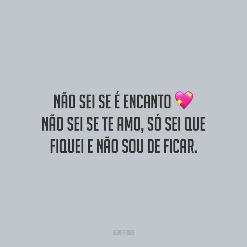 Não sei se é encanto, não sei se te amo, só sei que fiquei e não sou de ficar.
