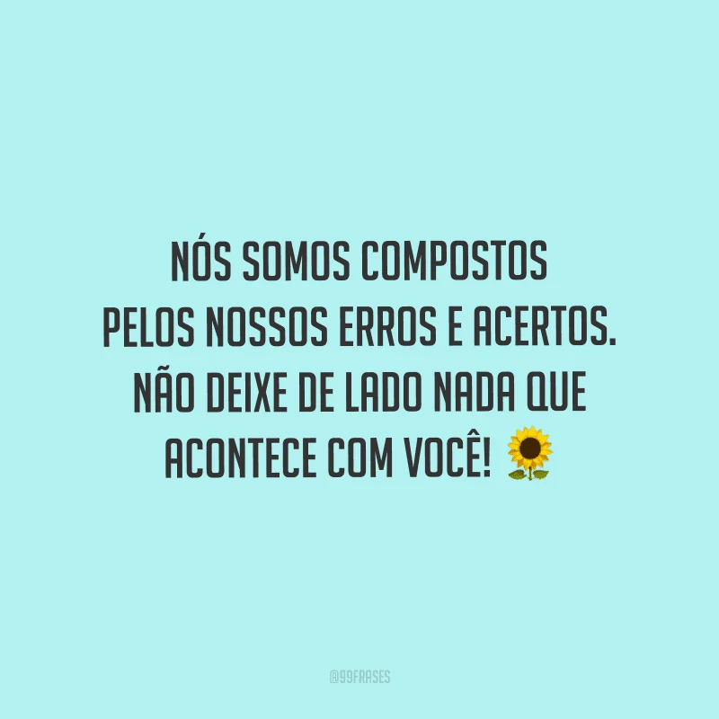 Nós somos compostos pelos nossos erros e acertos. Não deixe de lado nada que acontece com você!