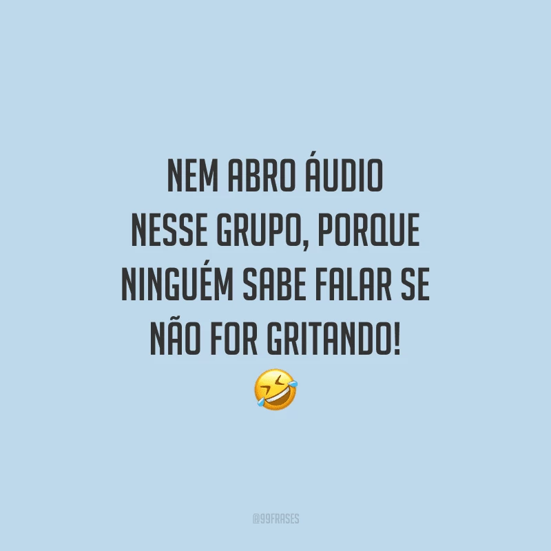 Nem abro áudio nesse grupo, porque ninguém sabe falar se não for gritando!