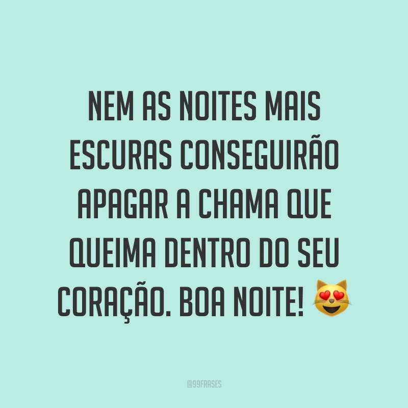 Nem as noites mais escuras conseguirão apagar a chama que queima dentro do seu coração. Boa noite! ?