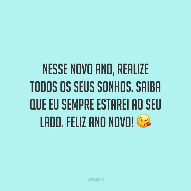 Nesse novo ano, realize todos os seus sonhos. Saiba que eu sempre estarei ao seu lado. Feliz Ano Novo!