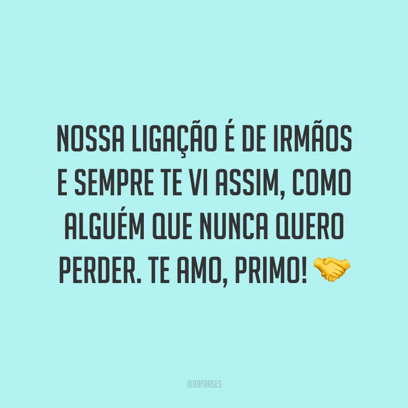 Nossa ligação é de irmãos e sempre te vi assim, como alguém que nunca quero perder. Te amo, primo!