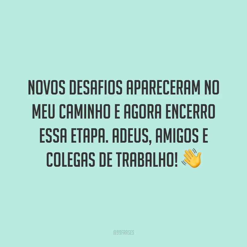Novos desafios apareceram no meu caminho e agora encerro essa etapa. Adeus, amigos e colegas de trabalho! 👋