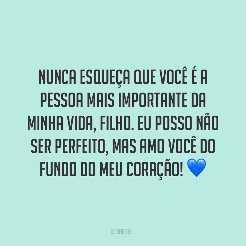 Nunca esqueça que você é a pessoa mais importante da minha vida, filho. Eu posso não ser perfeito, mas amo você do fundo do meu coração! ?