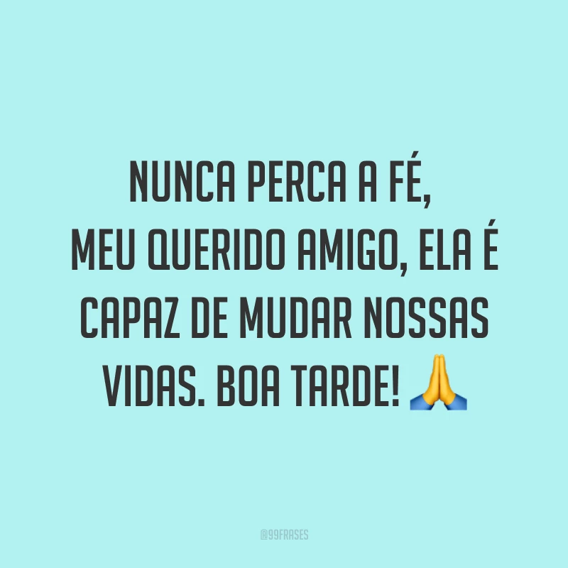 Nunca perca a fé, meu querido amigo, ela é capaz de mudar nossas vidas. Boa tarde! ?