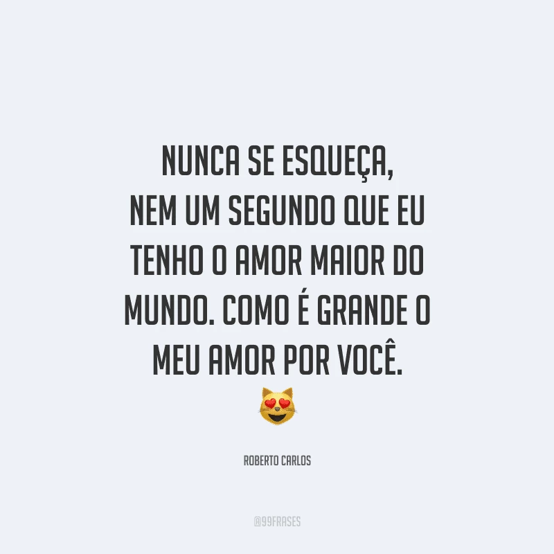 Nunca se esqueça, nem um segundo que eu tenho o amor maior do mundo. Como é grande o meu amor por você.