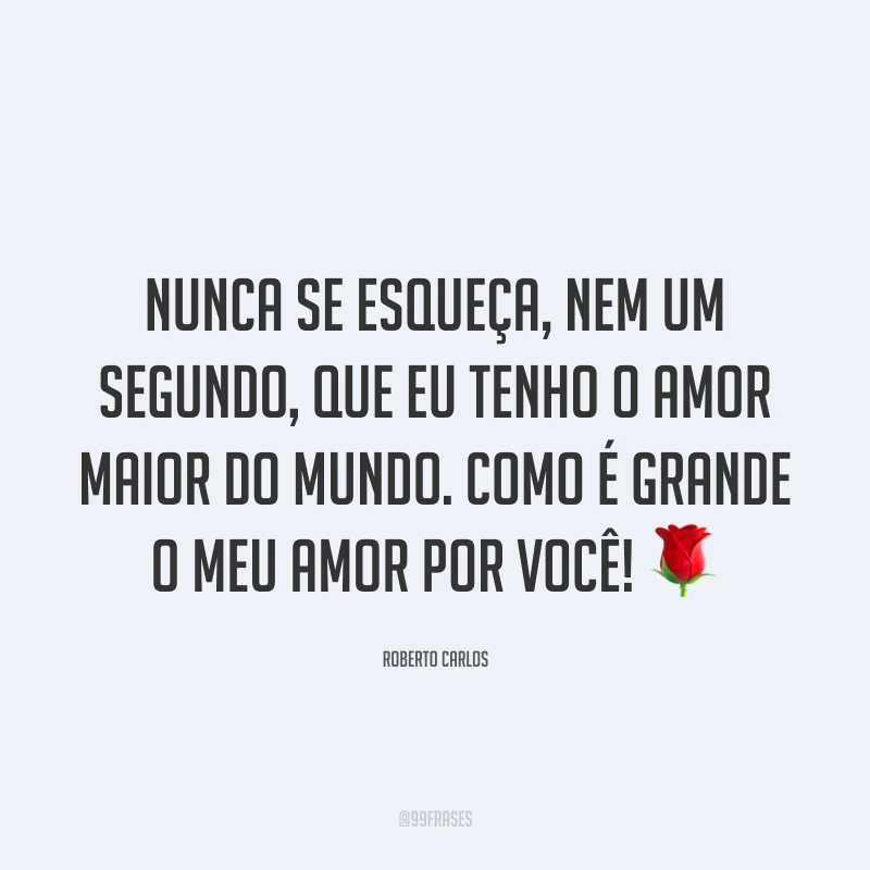 Nunca se esqueça, nem um segundo, que eu tenho o amor maior do mundo. Como é grande o meu amor por você! ?