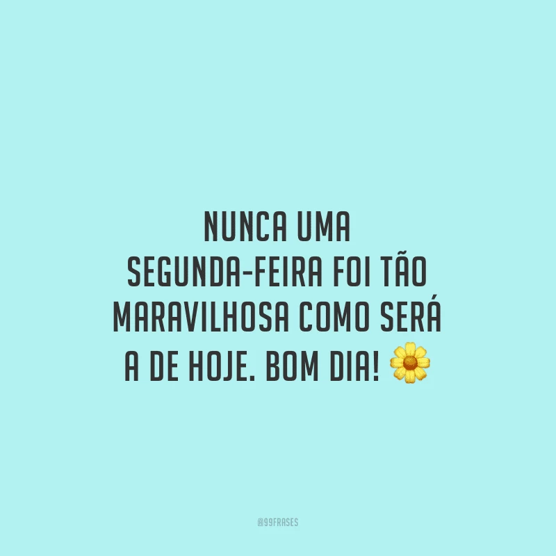 Nunca uma segunda-feira foi tão maravilhosa como será a de hoje. Bom dia!