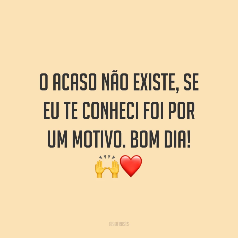 O acaso não existe, se eu te conheci foi por um motivo. Bom dia! ?❤