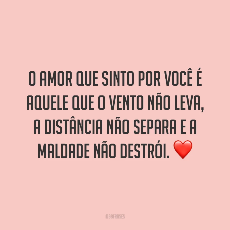 O amor que sinto por você é aquele que o vento não leva, a distância não separa e a maldade não destrói. ❤️