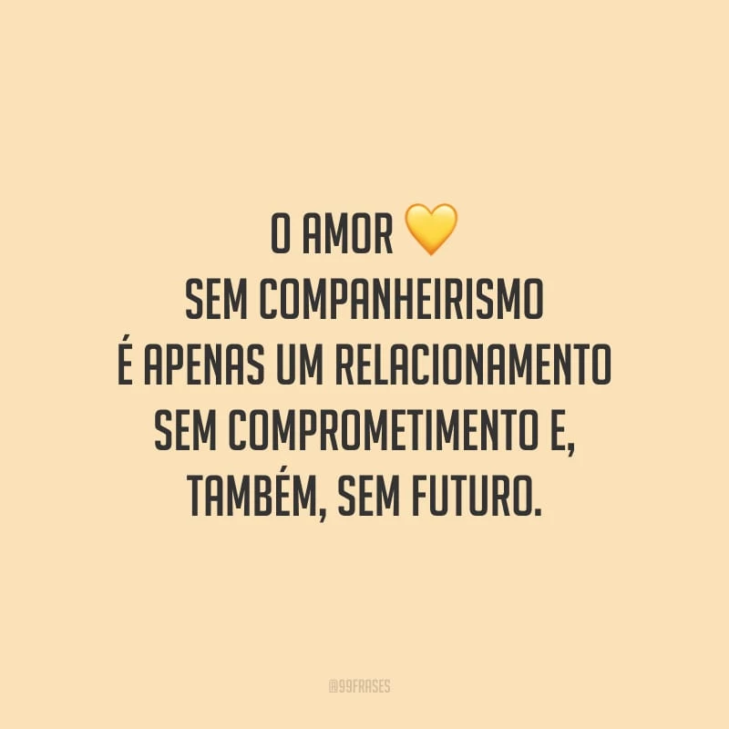 O amor sem companheirismo é apenas um relacionamento sem comprometimento e, também, sem futuro.