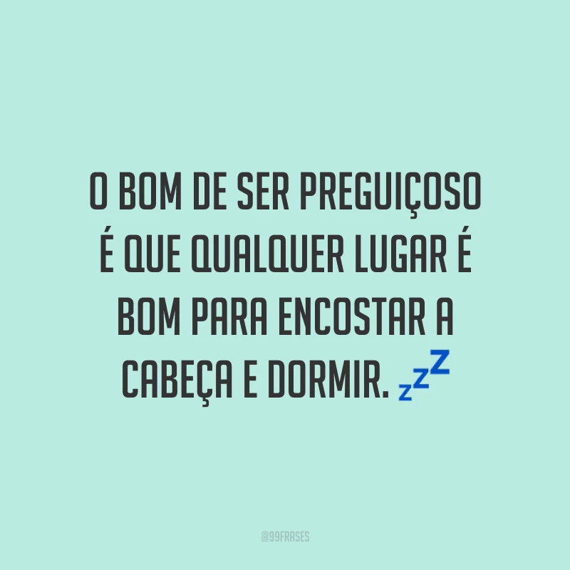 O bom de ser preguiçoso é que qualquer lugar é bom para encostar a cabeça e dormir. 💤