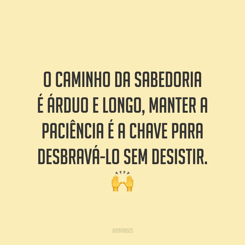 O caminho da sabedoria é árduo e longo, manter a paciência é a chave para desbravá-lo sem desistir. 🙌
