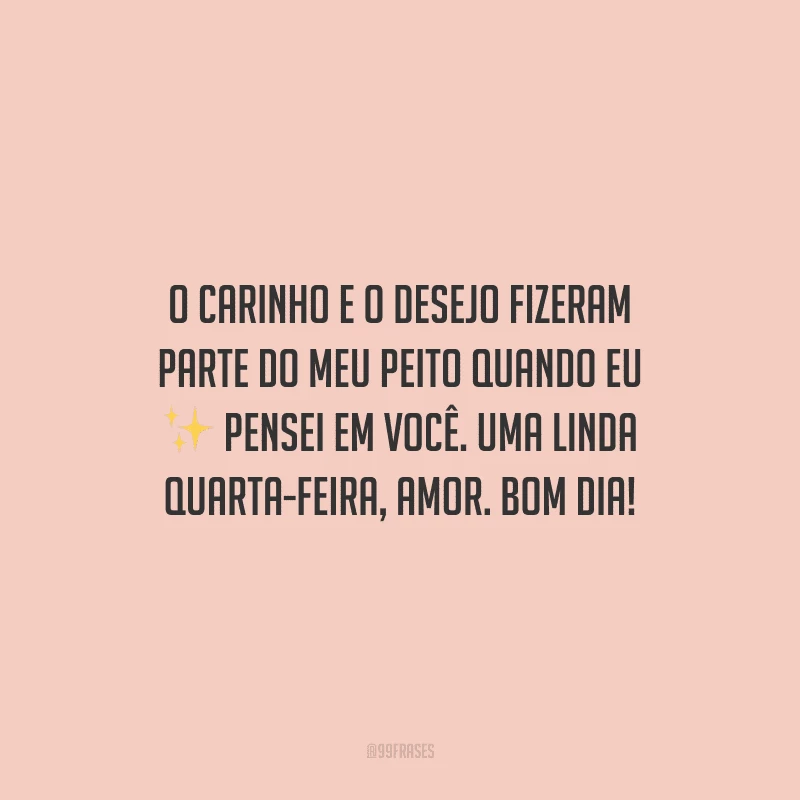 O carinho e o desejo fizeram parte do meu peito quando eu pensei em você. Uma linda quarta-feira, amor. Bom dia! 