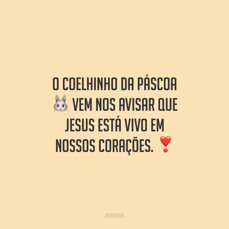O coelhinho da Páscoa vem nos avisar que Jesus está vivo em nossos corações.