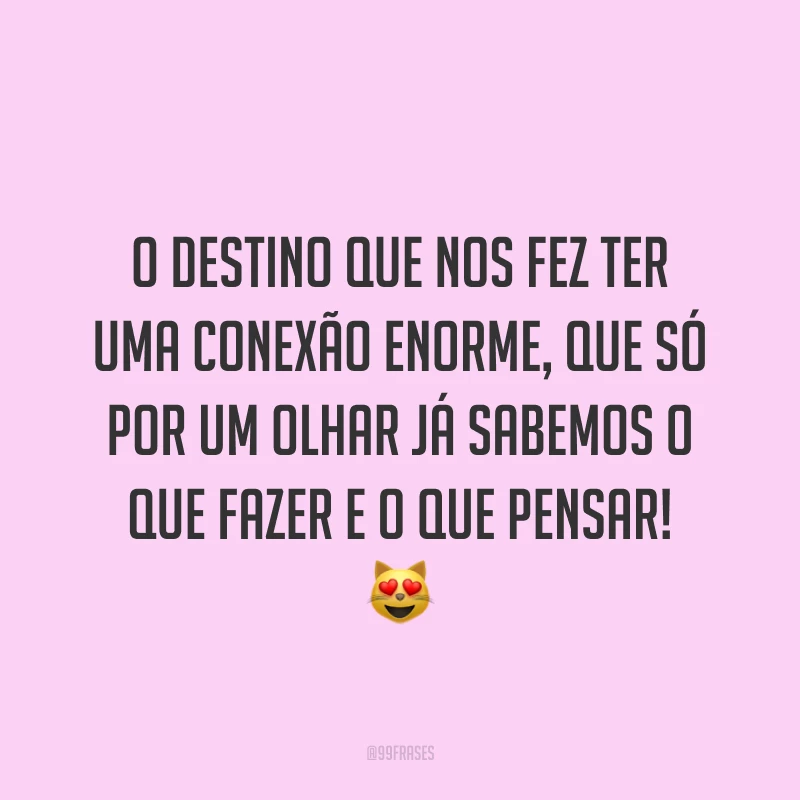 O destino que nos fez ter uma conexão enorme, que só por um olhar já sabemos o que fazer e o que pensar! ?