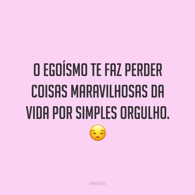 O egoísmo te faz perder coisas maravilhosas da vida por simples orgulho. 😒