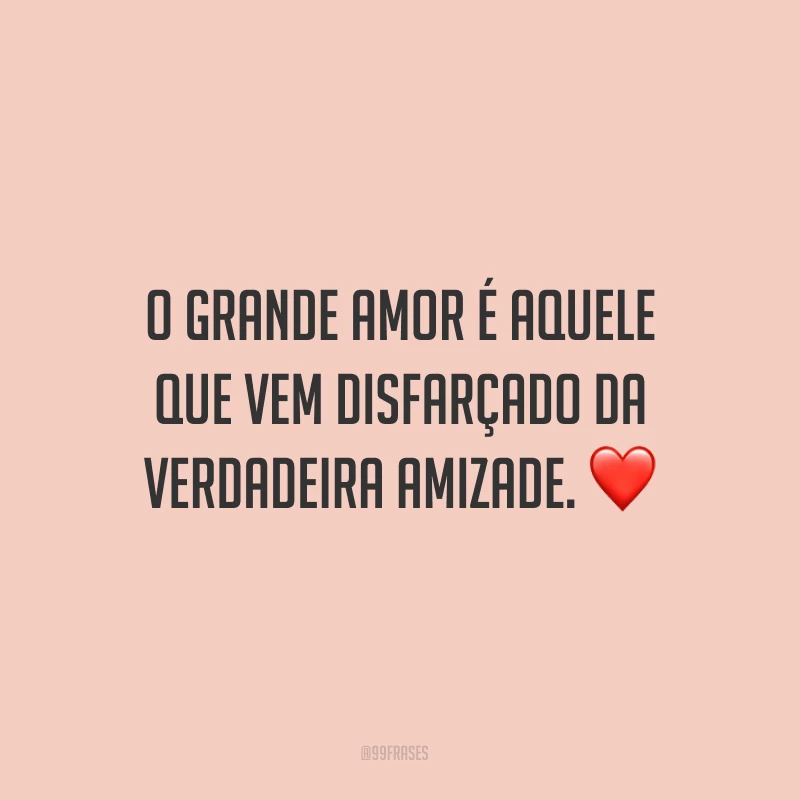 O grande amor é aquele que vem disfarçado da verdadeira amizade. ❤
