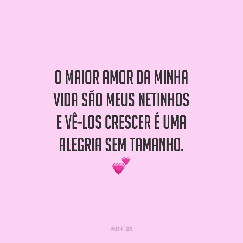 O maior amor da minha vida são meus netinhos e vê-los crescer é uma alegria sem tamanho. 