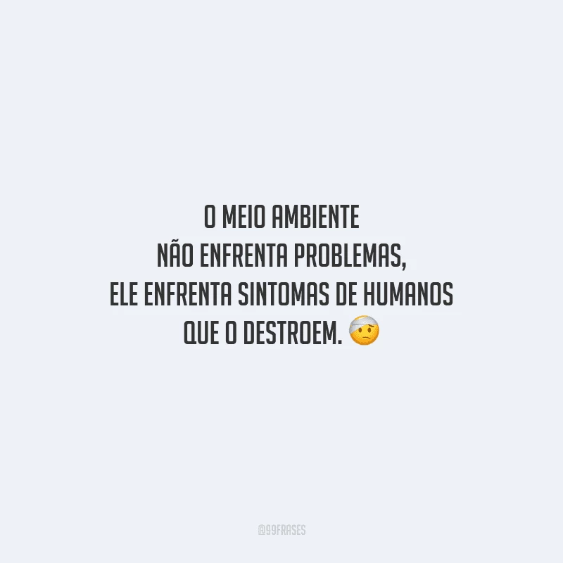 O meio ambiente não enfrenta problemas, ele enfrenta sintomas de humanos que o destroem.