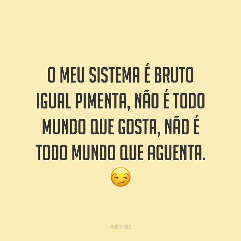 O meu sistema é bruto igual pimenta, não é todo mundo que gosta, não é todo mundo que aguenta. 😏