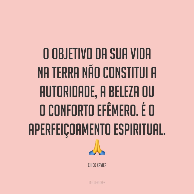 O objetivo da sua vida na Terra não constitui a autoridade, a beleza ou o conforto efêmero. É o aperfeiçoamento espiritual. ?