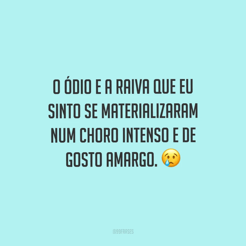 O ódio e a raiva que eu sinto se materializaram num choro intenso e de gosto amargo.