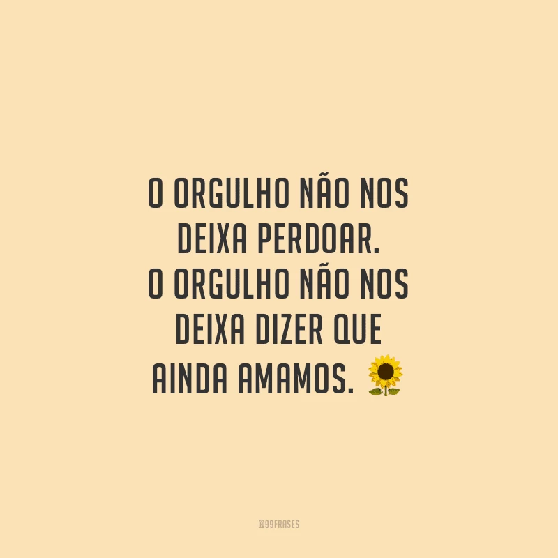 O orgulho não nos deixa perdoar. O orgulho não nos deixa dizer que ainda amamos.