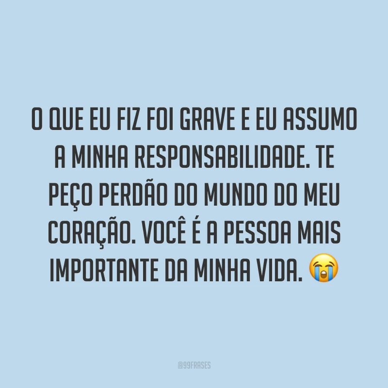 O que eu fiz foi grave e eu assumo a minha responsabilidade. Te peço perdão do mundo do meu coração. Você é a pessoa mais importante da minha vida. ?