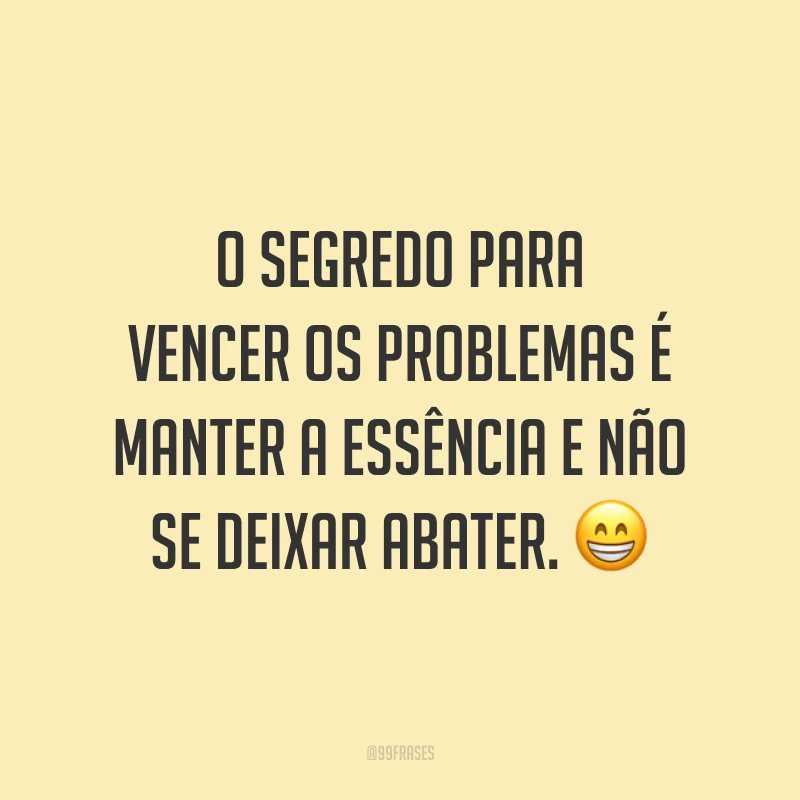 O segredo para vencer os problemas é manter a essência e não se deixar abater. 😁