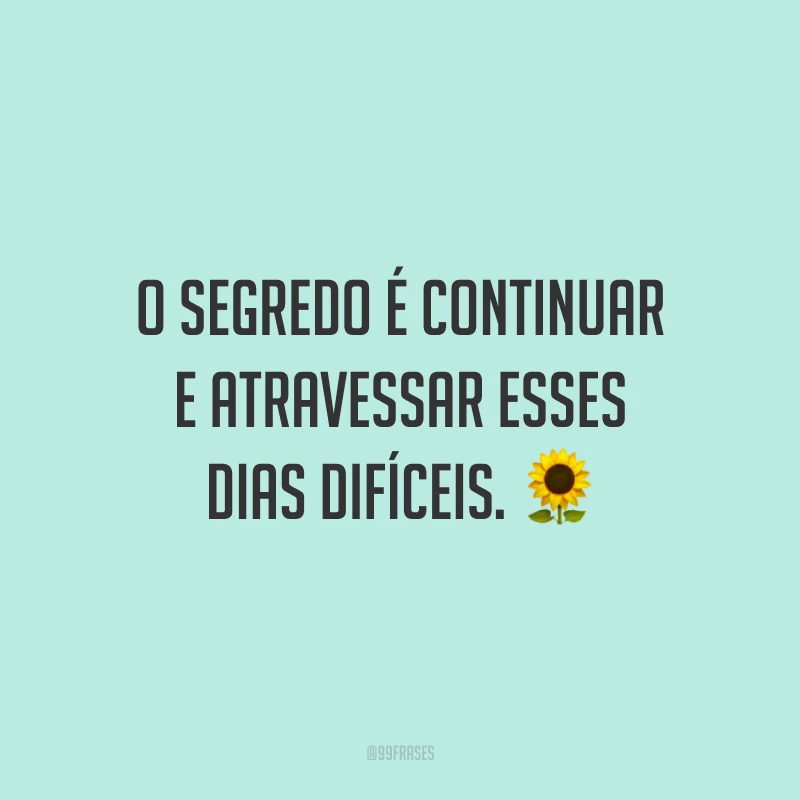 O segredo é continuar e atravessar esses dias difíceis.