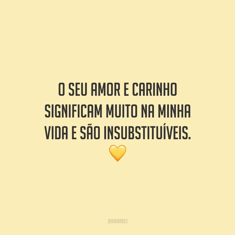 O seu amor e carinho significam muito na minha vida e são insubstituíveis. 