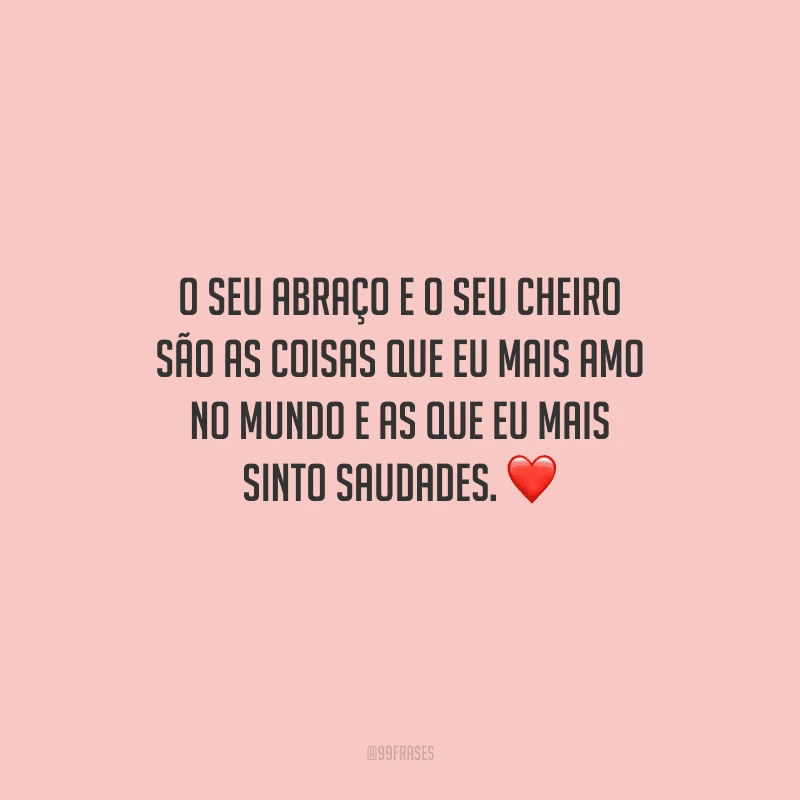 O seu abraço e o seu cheiro são as coisas que eu mais amo no mundo e as que eu mais sinto saudades. 