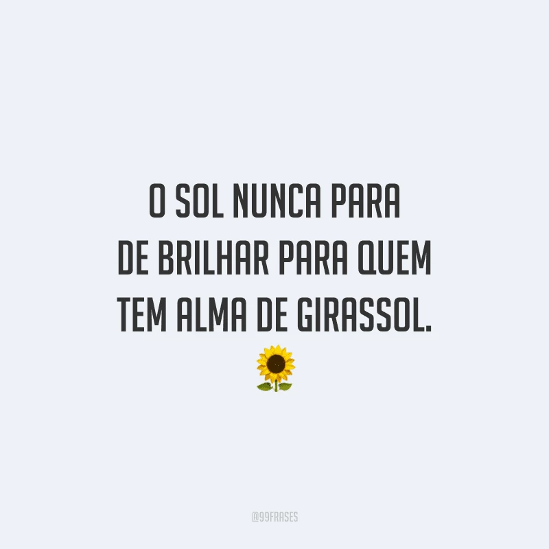 O sol nunca para de brilhar para quem tem alma de girassol.