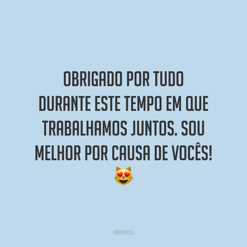 Obrigado por tudo durante este tempo em que trabalhamos juntos. Sou melhor por causa de vocês! 😻