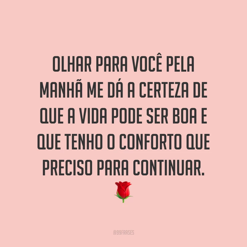 Olhar para você pela manhã me dá a certeza de que a vida pode ser boa e que tenho o conforto que preciso para continuar. 🌹